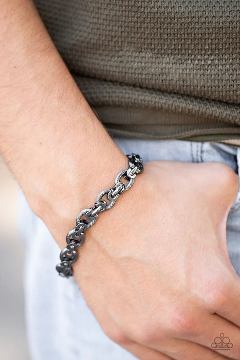 Paparazzi Gridiron Grunge - Black Mens Bracelet