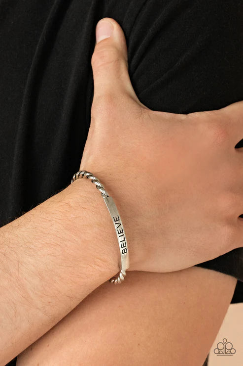 Paparazzi Keep Calm and Believe - Silver Mens Bracelet