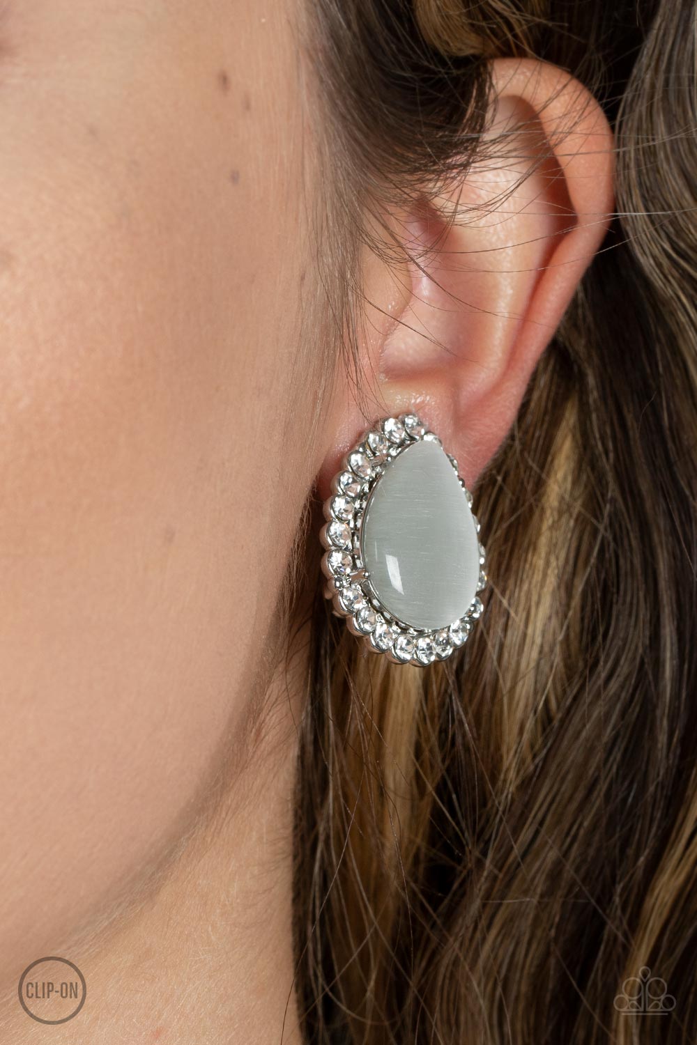 Downright Demure - White Clip-on Earrings