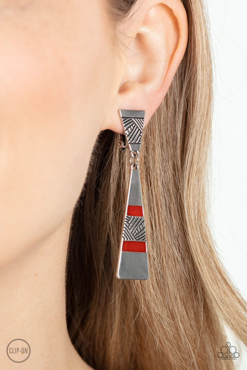 Safari Seeker - Red Clip-Ons Earrings