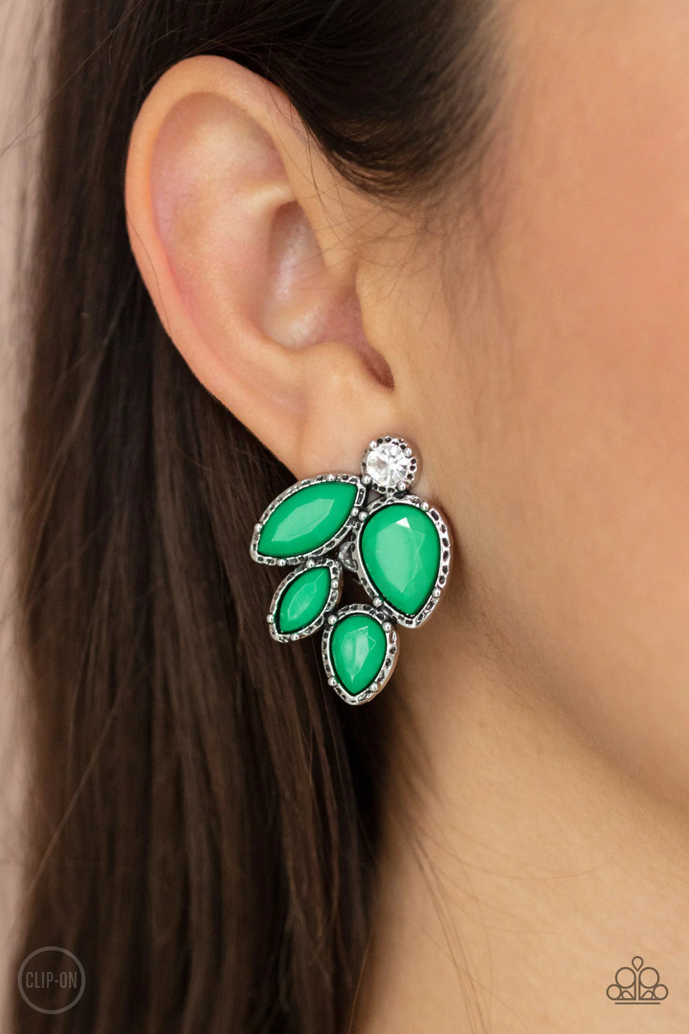 Fancy Foliage - Green Clip-On Earrings